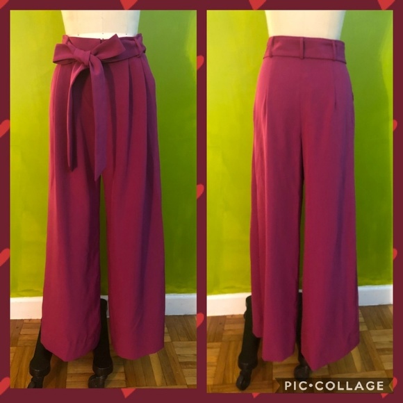 Milly Pants - Milly Magenta Natalie High Waisted Wide Trousers